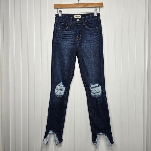 L'AGENCE Highline Distressed Skinny Jeans Size 24 High Rise Stretch Raw Hem Boho - Picture 9 of 11